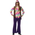 Men hippie costume 70s disco outfit retro party wear music festival cosplay M-XL - M / Top And Bottom / Colorful