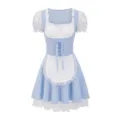 Costume de servante à carreaux bleu et blanc avec manches bouffantes et joli tablier. - XL / Robes / Bleu