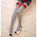 Lolita ασπρόμαυρες ριγέ κάλτσες πάνω από το γόνατο με κόκκινους φιόγκους φράουλας - Ένα μέγεθος / Bottoms / Ριγέ Κάλτσες