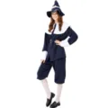 Damen Pilger Kostüm Halloween Party Outfit Vintage Kolonialkleid historische Cosplay Bekleidung - M / Oberteil Und Hose / Dunkelblau