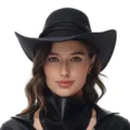 Black western cowboy hat for women, classic wide brim festival party costume accessory. - M / Hat Only