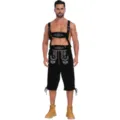 Costume traditionnel de lederhosen Oktoberfest pour hommes avec bretelles brodées classiques. - M / Bas (Noir)