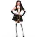 Détail de costume de bonne sœur sexy avec robe noire et blanche, coiffe et bas croisés. - M / Robes / Foulard+Écharpe+Vêtements+Manches / Noir
