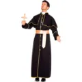 Costume de prêtre pour homme longue robe noire tenue de fête cosplay halloween party - M / Peignoir / Croix+Vêtements+Ceinture+Cravate / Noir