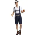 Heren Duits Oktoberfest kostuum gedetailleerd met blauwe korte broek en wit overhemd. - M / Top en Broek