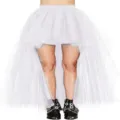 White high-low tulle skirt, irregular mesh tutu skirt for stage performance and party wear. - One Size / Bottoms / White