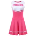 Vue de detail de robe de pom-pom girl, design bloc de couleur rose et blanc joli. - Taille unique / Robes / Rose rouge