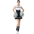 Women cheerleader costume set with top, skirt, and pom poms for cosplay party event. - One Size / Set (With Cheerleading Pom Poms) / Black