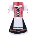 Gros plan sur les détails du costume de fête de la bière avec corsage vichy et ruban floral. - M / Ensemble / Carreaux Rouge Blanc