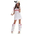 Christmas women roleplay costume snowman cosplay outfit white dress leg warmers party - One Size / Dresses / Printed