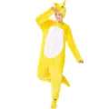 Yellow animal costume plush onesie hooded jumpsuit for Halloween party role play dress up - M / Set / Yellow