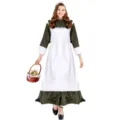 Halloween long costume de bonne coloniale pionnière robe de scène avec bonnet et panier - M / Ensemble