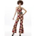 Retro 70er Jahre Disco Koenigin Kostuem fuer Damen Vintage Flicken Overall Halloween Party - M / Kleider