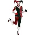 Halloween schwarz-rotes Harlekin Clown Kostüm für Damen, gruseliges Party Jester Outfit. - M / Set / Schwarz-Rotes Karo