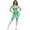 Cheerleader costume detail shot, green and white crop top with pleated skirt and socks. - S / Set / With Socks / Green