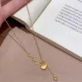 Vintage gebürstete goldene Herz Quaste Schlüsselbeinkette, Luxus Titanstahl Halskette Damen. - Herz Quaste Stil (X2251) / Gold