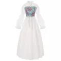 Robe longue vintage style médiéval avec corset à fleurs bleues et laçage élégant. - S / Robes / Bleu