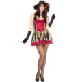 Detailed view of the gothic pirate costume showing velvet bodice and mesh sleeves. - One Size / Gothic Pirate Style (2880) / Red And Black