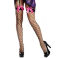 Sexy schwarze Netzstrümpfe mit rosa Schleifen, ideal für Halloween Kostüme und Partys. - M / Unterteile / Schwarze Netzstrümpfe Mit Rosenroter Schleife