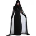 Halloween black hooded witch dress vampire costume cosplay gothic masquerade gown for women - M / Set / Black