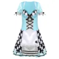 Nahaufnahme des karierten cosplay-kleid Details mit feiner Schleife und schicker Textur. - M / Kleider