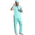 Green medical scrubs costume for men doctor cosplay outfit Halloween party detail view - S / Set / Light Green