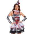 Mujer Halloween Arlequín Payaso Disfraz Negro Blanco Cuadros Cosplay Escena Traje M-XL - M / Vestidos / Sombrero+Gargantilla+Mangas+Vestido / Color de Imagen (Sin Calcetines)
