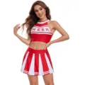 Ensemble haut court et jupe de pom-pom girl rouge et blanc pour femme, idéal pour spectacles. - S / Haut et Bas / Rouge