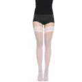 Dames witte kanten dijbeen kousen transparant, sexy overknee panty variant product zicht. - Eén maat / Wit