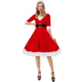 Abito Natalizio Donna Costume da Babbo Natale in Velluto Rosso con Cintura e Cappello - Taglia unica / Vestiti / Rosso