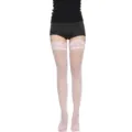 Damen sexy weiße transparente Oberschenkelstrümpfe mit rosa Spitzenbesatz Overknees. - Einheitsgröße / Rosa