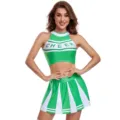 Ensemble de costume de pompom girl vert et blanc haut court et jupe plissée pour spectacles. - S / Haut et Bas / Vert