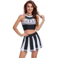 Sexy ensemble de costume de pom-pom girl noir et blanc haut court et jupe plissée. - S / Haut et Bas / Noir