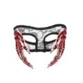Halloween black lace mask with bloody skeleton hands, perfect for party costume dress up. - Black Red