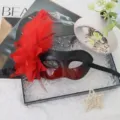 Black red feather masquerade mask half face for party ball costume dress up prop - Red