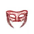 Halloween red lace mask with skeleton hands creepy party props for women night club event - Red