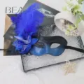 Blue feather masquerade mask for women party prom ball costume decorative dress up event prop accessories - Blue