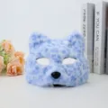 Masque de chat demi-visage en peluche bleue pour fête d'Halloween, accessoire drôle. - Bleu