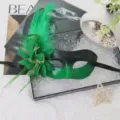 Feather masquerade mask half face green black party costume decorative accessory Carnival ball prop - Green