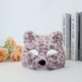 Masque de chat demi-visage en peluche léopard rose, masque animal mignon pour fête d'Halloween. - Rose Clair