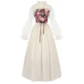Vue détaillée de la splendide robe corset médiévale vintage avec corsage floral. - S / Robes / Rouge
