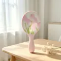 Rosa Handspiegel mit niedlichem Tulpen Druck tragbarer Kosmetikspiegel für den Alltag - 7*16 Ovaler Handspiegel / Rosa Tulpen-Blütentraum