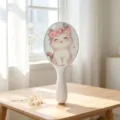 Süßer Handspiegel mit Katzen-Print, tragbarer Make-up Schminkspiegel für den Alltag. - 7*16 Ovaler Handspiegel / Wolkenweiß Pfirsich-Katze