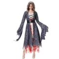 Halloween bloody ghost bride costume dress with gothic damask robe and tiara. - M / Dresses / Black