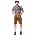 Herren Oktoberfest bayerische Trachtenmode Set mit Karohemd und Lederhose für Mottoparty. - M / Oben Und Unten / Kaffeebraun