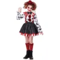 Kids Scary Clown Costume Halloween Cosplay Outfit Red Black Party Dress with Hat and Socks - 120cm / Top And Bottom / Kids