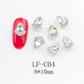 Detailed view of Japanese alloy teardrop AB crystal nail art rhinestones, 8x10mm size. - Teardrop Rhinestone (LF-C04) / 10 Pieces/Pack