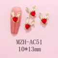 Gold rabbit nail charms with red heart rhinestones 10x13mm alloy DIY nail art decorations - AC51