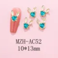 Exquisite 3D rhinestone bunny ear nail charms, golden alloy heart diamond DIY nail art decor. - AC52
