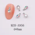 Cross-border nail art teardrop double crystal glass rhinestones alloy accessories 4x8mm - Iridescent White Water Drop (A956) / Single Piece (4x8mm)